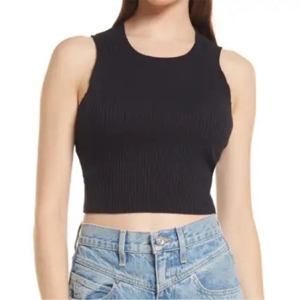 NWT TopShop Crop Top 10 Black Ribbed Sleeveless Round Neck Cotton Lycra Stretch